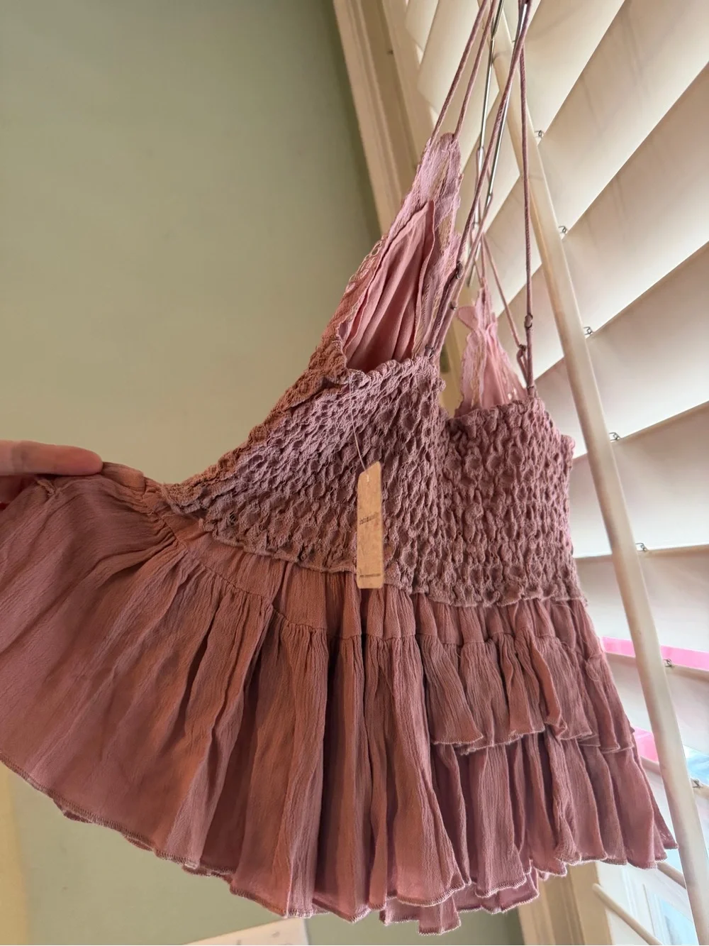 NWT Free People Adella Mauve Lace and Ruffle Top